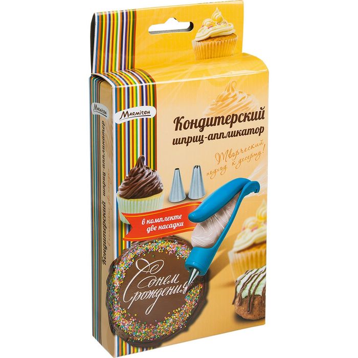 Кондитерский шприц-аппликатор, 2 пакета, 2 насадки 2 см, аппликатор