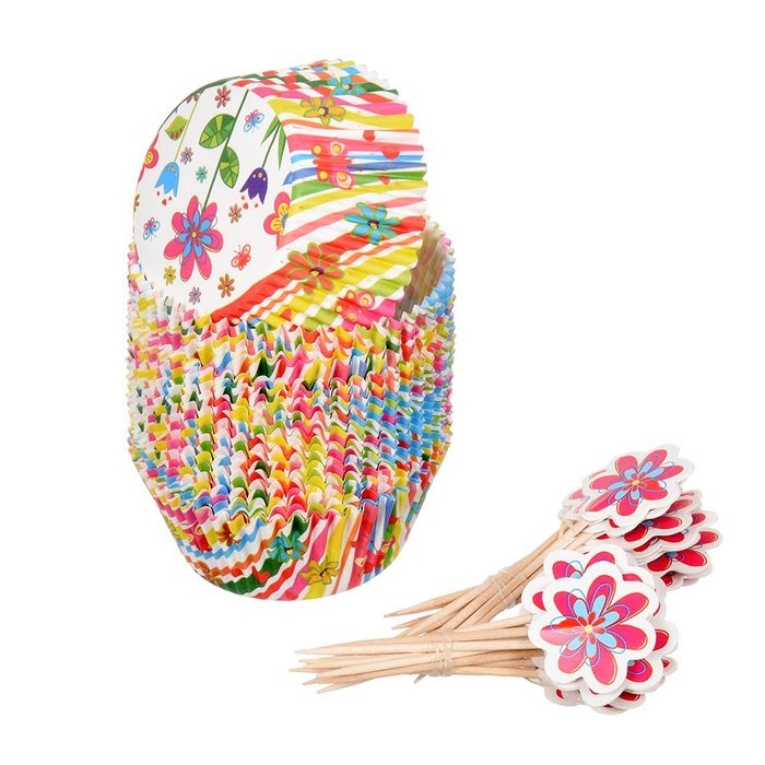 Набор для выпечки и украшения кексов "Весенний" 24 формочки, 24 шпажки, цвет МИКС