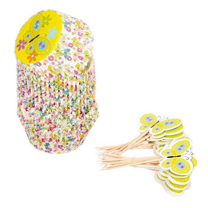 Набор для выпечки и украшения кексов "Весенний" 24 формочки, 24 шпажки, цвет МИКС