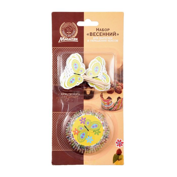 Набор для выпечки и украшения кексов "Весенний" 24 формочки, 24 шпажки, цвет МИКС