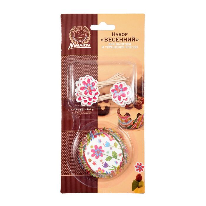 Набор для выпечки и украшения кексов "Весенний" 24 формочки, 24 шпажки, цвет МИКС