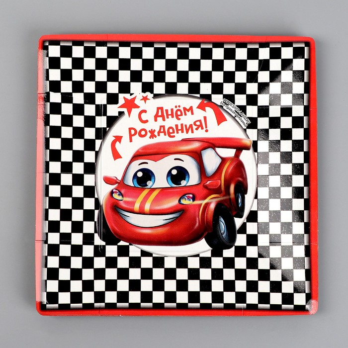 Тарелка бумажная квадратная "Тачка", 21 см