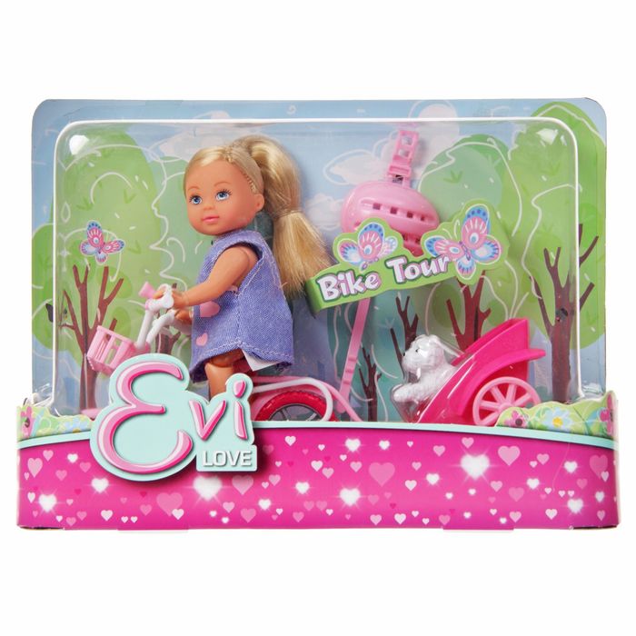 Кукла "Еви" на велосипеде с собачкой, 12 см, МИКС