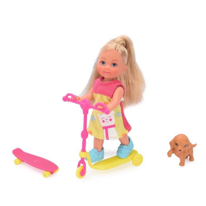 Кукла "Еви" на скутере, со скейтом и собачкой, МИКС