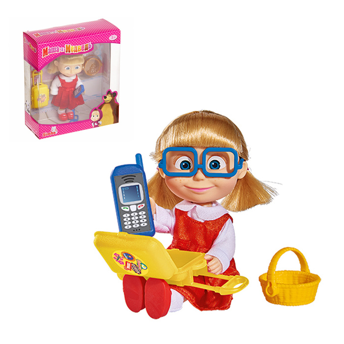 Кукла "Маша с чемоданчиком" корзинка, телефон 12 см