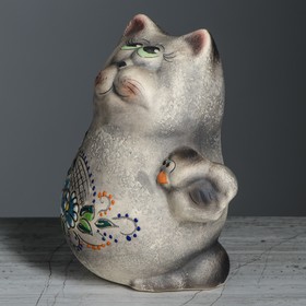 

Копилка "Кот с птицей", под шамот, чёрный, 19,5 см, микс