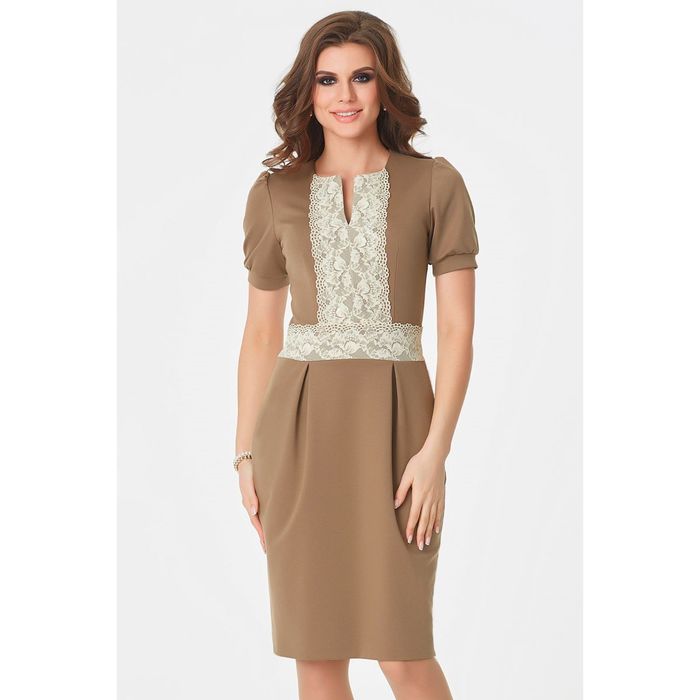 Платье женское, размер 52, цвет бежевый+молочный 474-1