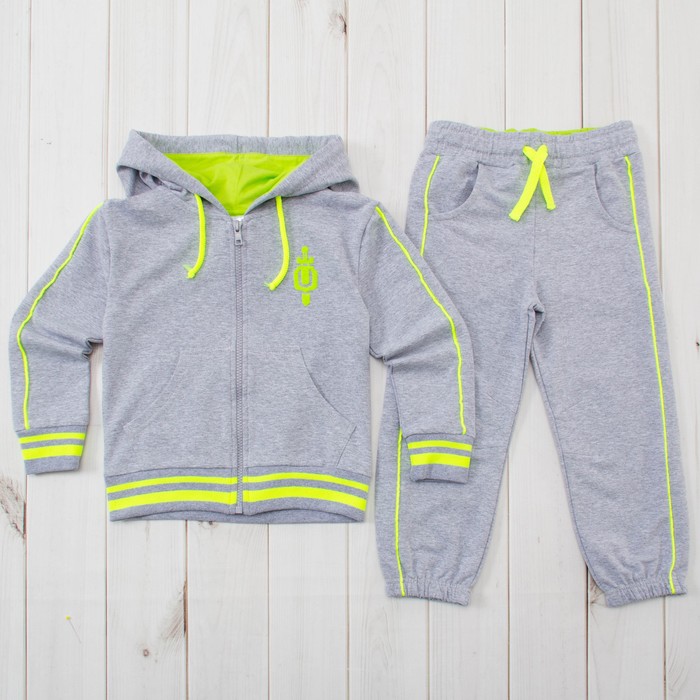 Костюм спортивный для девочки (толстовка, брюки), рост 98-104 см, цвет серый меланж 190- M