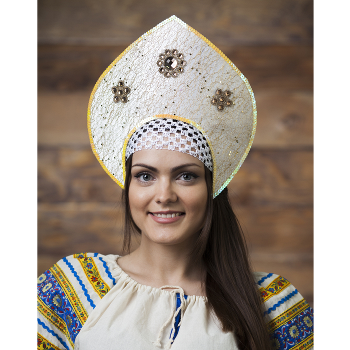 Кокошник "Паутинка" на резинке, цвет золотой