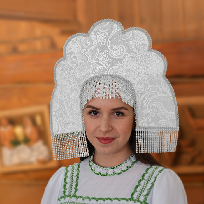 Кокошник "Сударыня" белый, на резинке