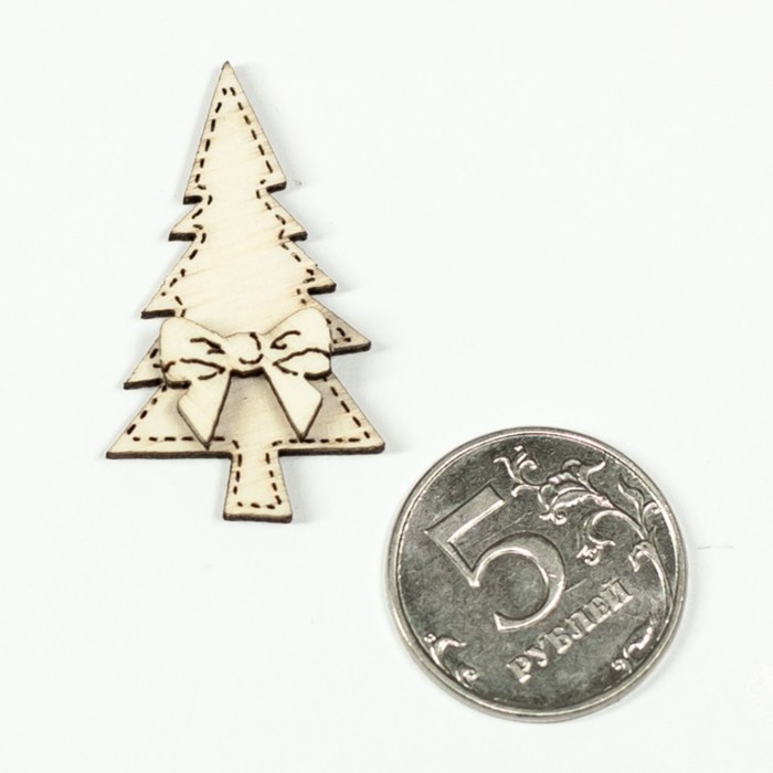Заготовка для творчества из фанеры "Брошь. Ёлка с бантом" малая 4х2,3 см