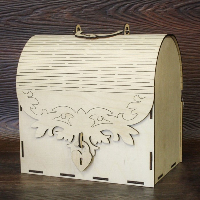 Шкатулка из фанеры "Сундук с гнутой крышкой с ажурным нахлёстом"(набор 6 дет) 22х15,5х21 см
