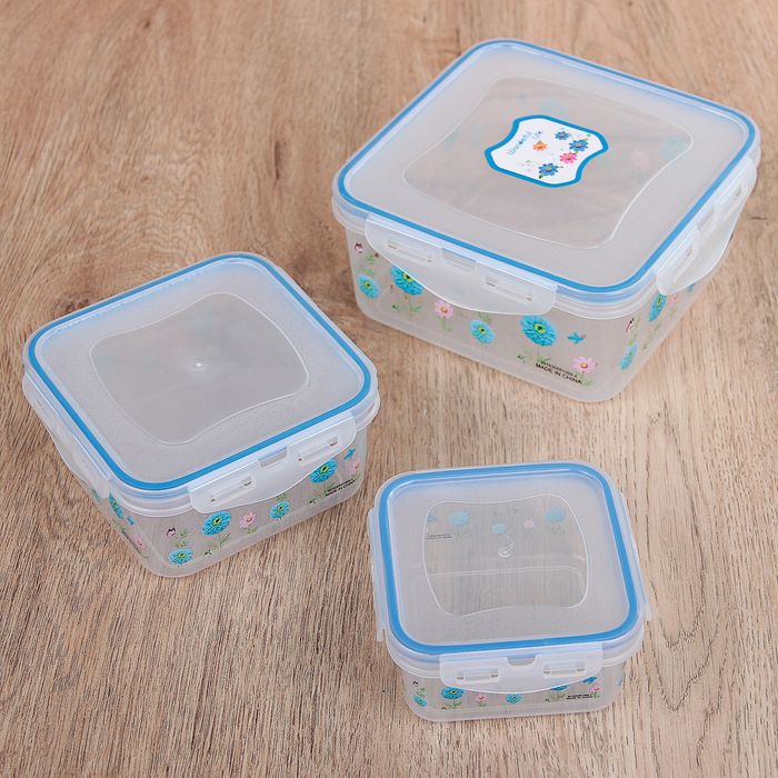 Набор ланч-боксов "Полянка" квадратных, 3 шт: 150 мл (8,5 см), 300 мл (11 см), 700 мл (14 см), цвета МИКС