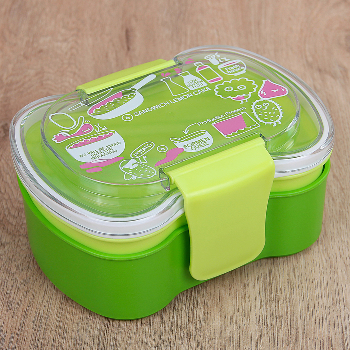 Ланч-бокс 2 уровня "Кухня" прямоугольный 0,65/0,7 л 17х12х7 см, цвета МИКС