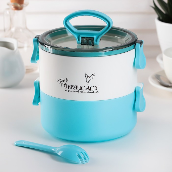 Ланч-бокс 2 уровня "Деликатес" круглый 0,45/0,7 л 13,5х14 см, цвета МИКС