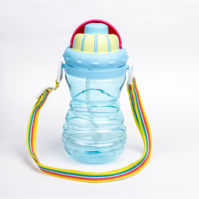 Поильник детский с трубочкой, на ремешке, 450 мл, от 9 мес., цвета МИКС