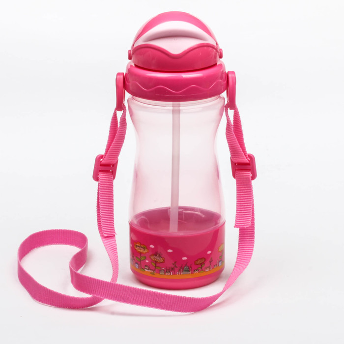 Поильник детский с трубочкой, на ремешке, 380 мл, от 9 мес., цвета МИКС