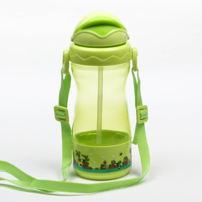 Поильник детский с трубочкой, на ремешке, 380 мл, от 9 мес., цвета МИКС