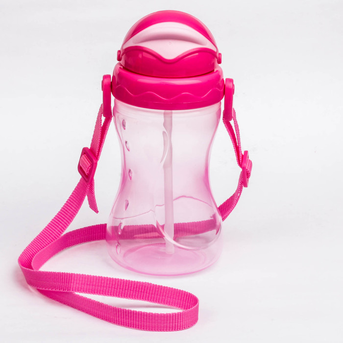 Поильник детский с трубочкой, на ремешке, 420 мл, от 9 мес., цвета МИКС