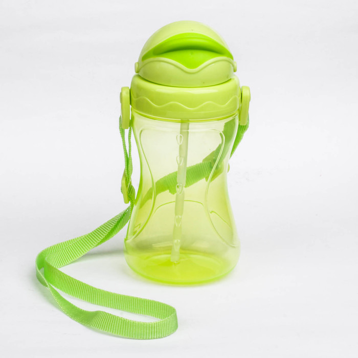 Поильник детский с трубочкой, на ремешке, 420 мл, от 9 мес., цвета МИКС