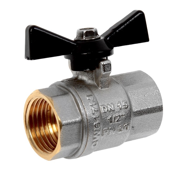 Кран шаровой  JIF, внутренняя/внутренняя резьба 1/2", бабочка, никелированный