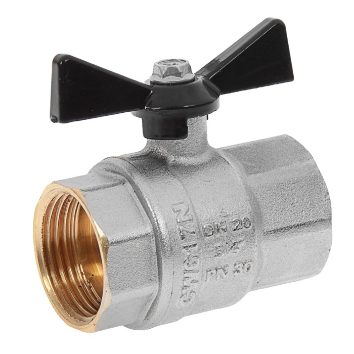 Кран шаровой JIF, внутренняя/внутреняя резьба 3/4", бабочка, никелированный