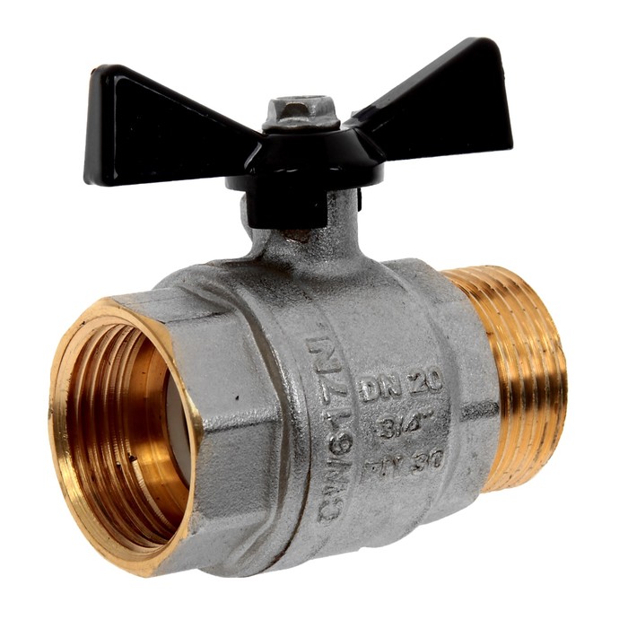 Кран шаровой  JIF, внутренняя/наружная резьба 3/4", бабочка, никелированный