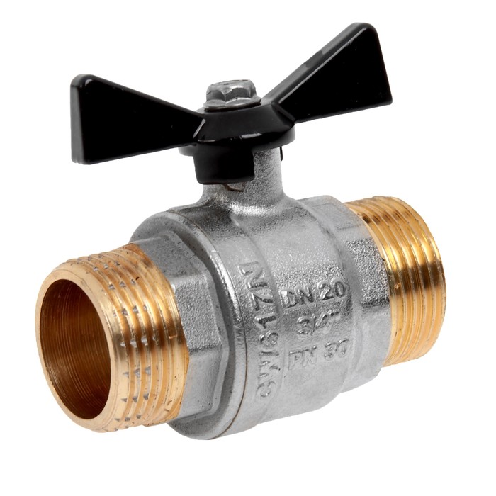 Кран шаровой  JIF, наружная/наружная резьба 3/4", бабочка, никелированный