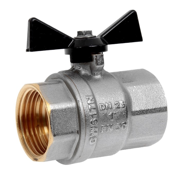 Кран шаровой  JIF, внутренняя/внутренняя резьба 1", бабочка, никелированный