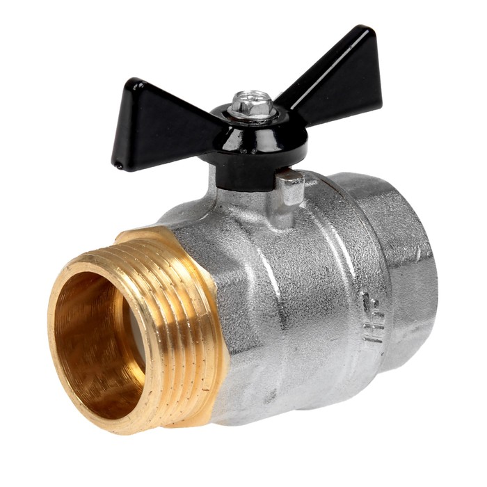 Кран шаровой  JIF, внутренняя/наружная резьба 1", бабочка, никелированный