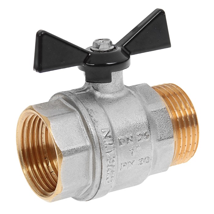 Кран шаровой JIF, внутренняя/наружная резьба 1", бабочка, никелированный