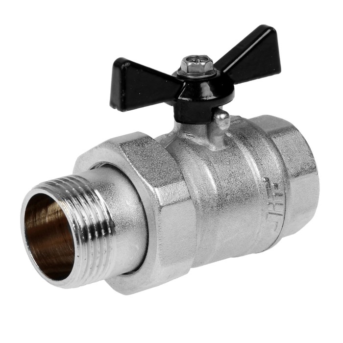 Кран шаровой  JIF, с американкой 3/4", ручка, никелированный