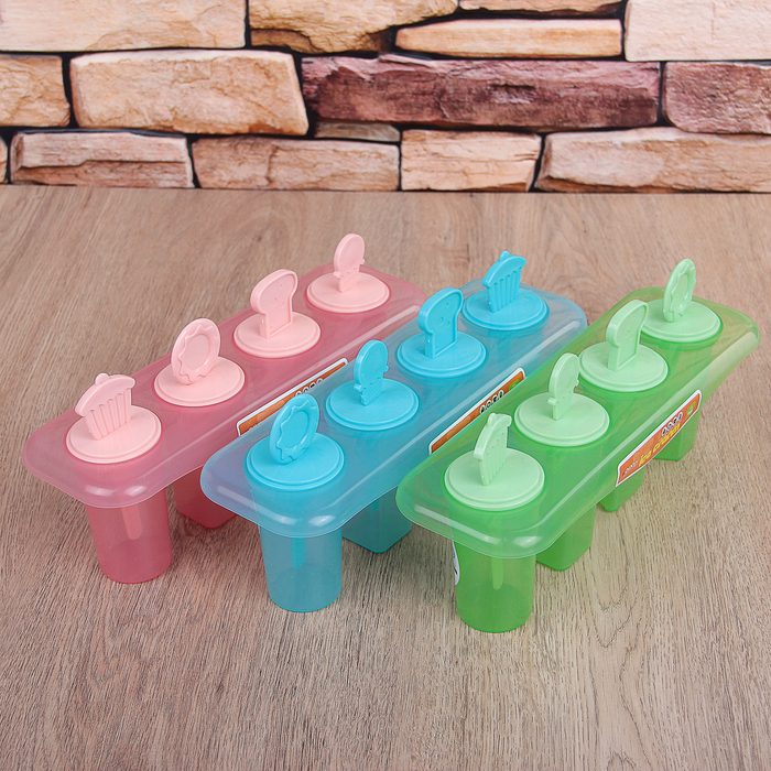 Форма для мороженого 4 ячейки "Сладости", ячейка 3,5х3,5х7,5 см, цвета МИКС