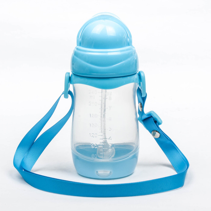 Поильник детский с трубочкой, на ремешке, 240 мл, от 5 мес., цвет голубой