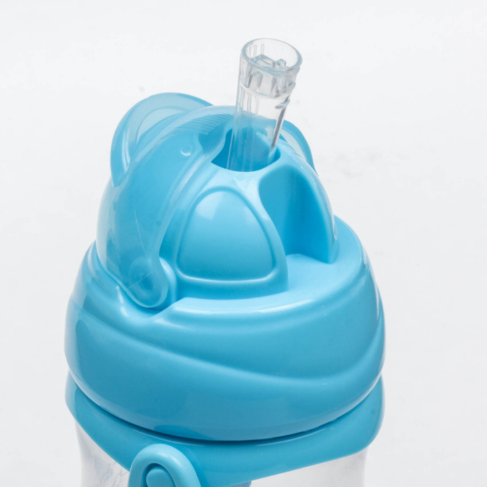 Поильник детский с трубочкой, на ремешке, 240 мл, от 5 мес., цвет голубой