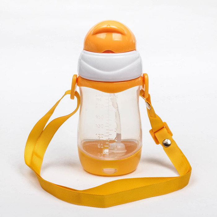 Поильник детский с трубочкой, на ремешке, 240 мл, от 5 мес., цвет оранжевый