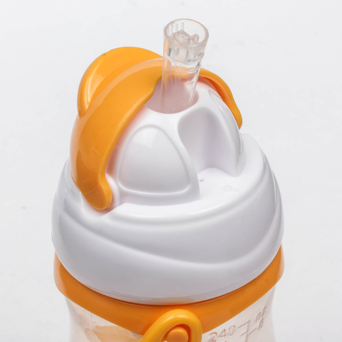 Поильник детский с трубочкой, на ремешке, 240 мл, от 5 мес., цвет оранжевый