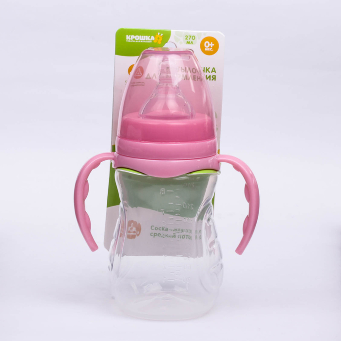Бутылочка для кормления, с ручками, 270 мл, от 0 мес., цвет розовый