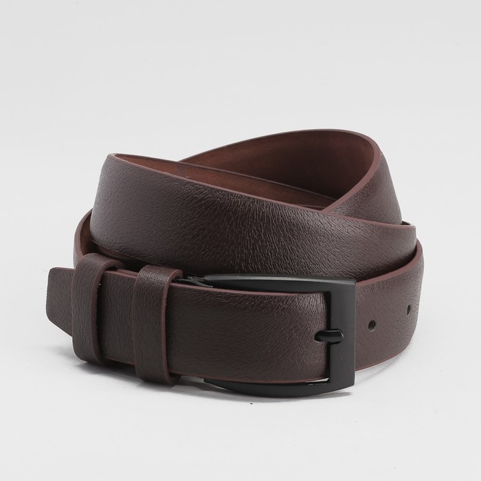 Ремень мужской, гладкий, пряжка тёмный металл, ширина - 3,5 см, цвет коричневый
