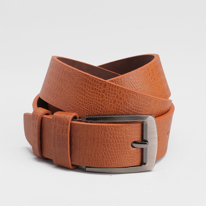 Ремень мужской, пряжка тёмный металл, ширина - 4 см, цвет рыжий