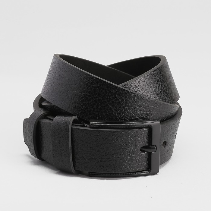 Ремень мужской, пряжка тёмный металл, ширина - 4 см, цвет чёрный