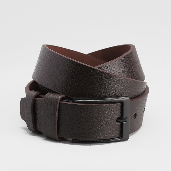 Ремень мужской, пряжка тёмный металл, ширина - 4 см, цвет кофе