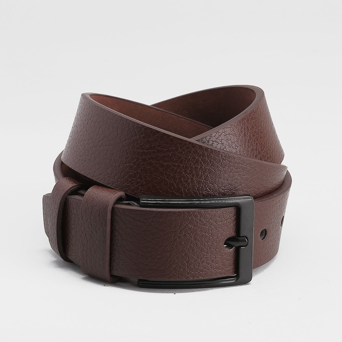 Ремень мужской, пряжка тёмный металл, ширина - 4 см, цвет коричневый