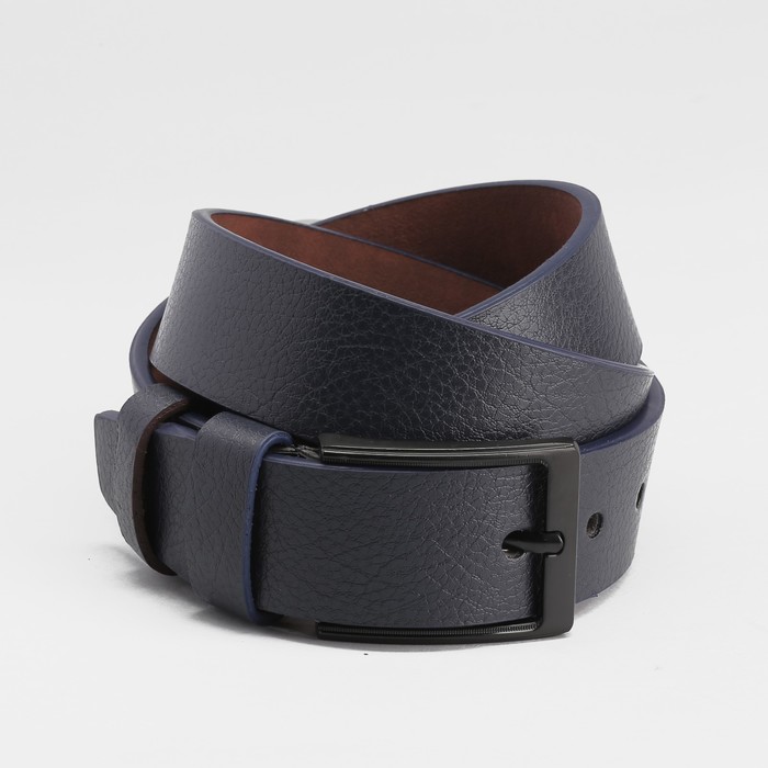 Ремень мужской, пряжка тёмный металл, ширина - 4 см, цвет синий