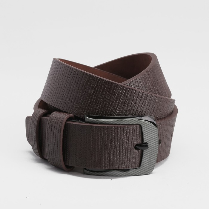 Ремень мужской, пряжка тёмный металл, ширина - 4 см, цвет кофе