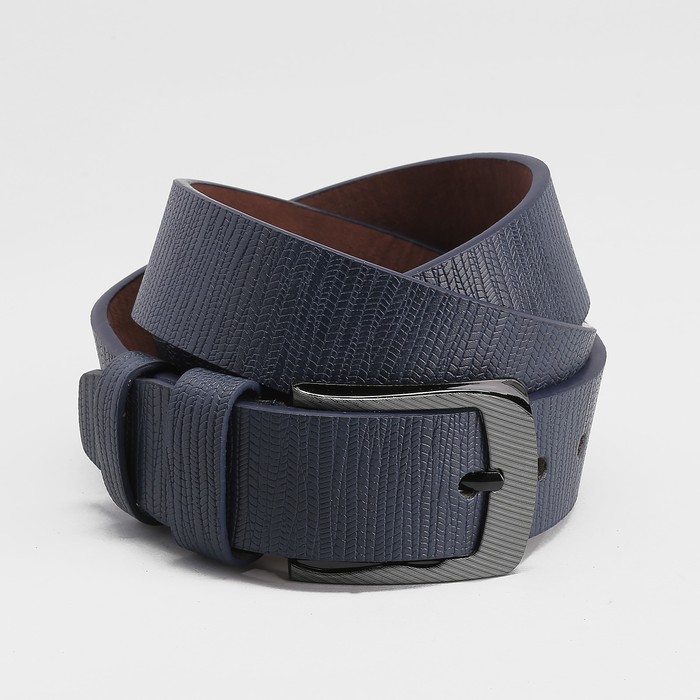 Ремень мужской, пряжка тёмный металл, ширина - 4 см, цвет синий