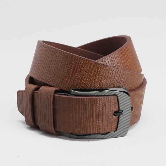 Ремень мужской, пряжка тёмный металл, ширина - 4 см, цвет коричневый