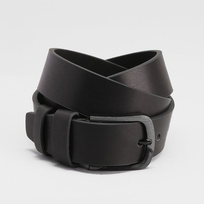 Ремень мужской, пряжка тёмный металл, ширина - 4 см, цвет чёрный