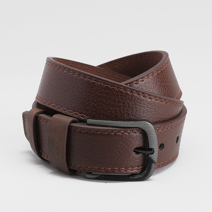 Ремень мужской, пряжка тёмный металл, ширина - 4 см, цвет коричневый