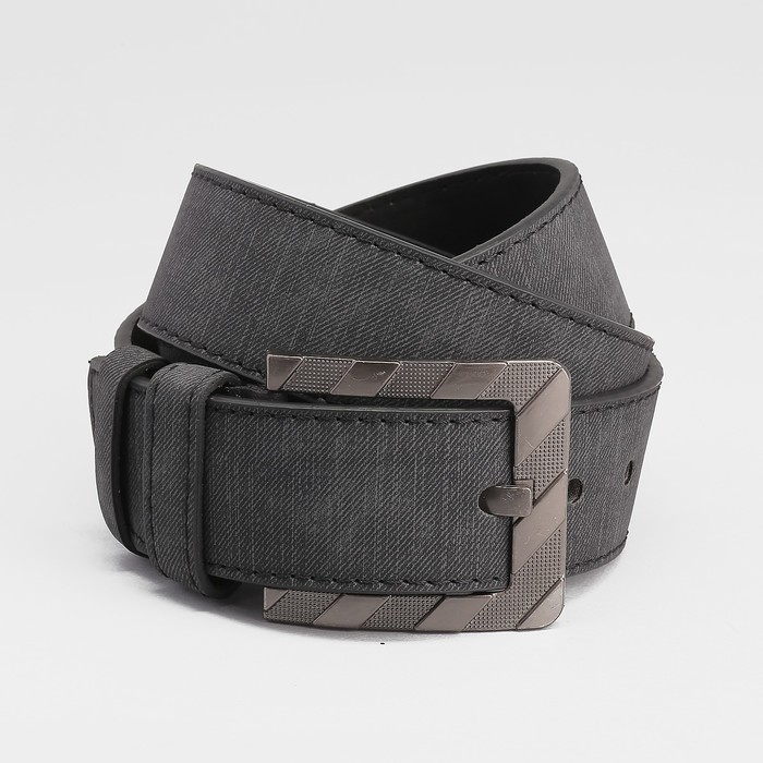 Ремень мужской, джинс, пряжка тёмный металл, ширина - 4,5 см, цвет серый